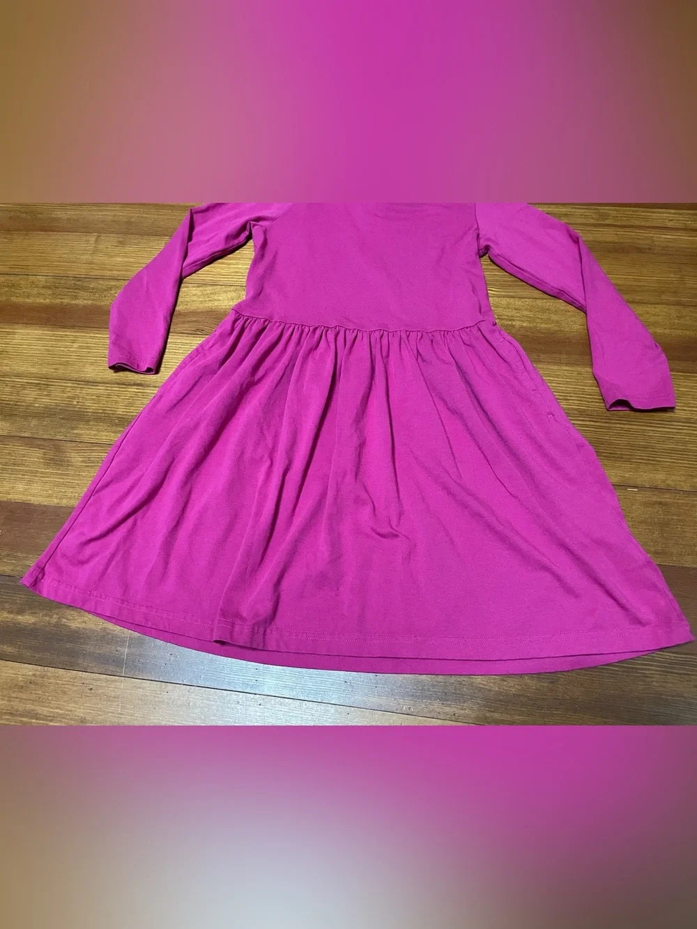 Primary Long Sleeve Pink Cotton Blend Twirl Dress with Pockets Size 8-9